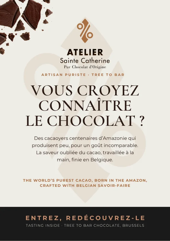 Affiche L’Atelier Sainte-Catherine : « Vous croyez connaître le chocolat ? », chocolat tree to bar