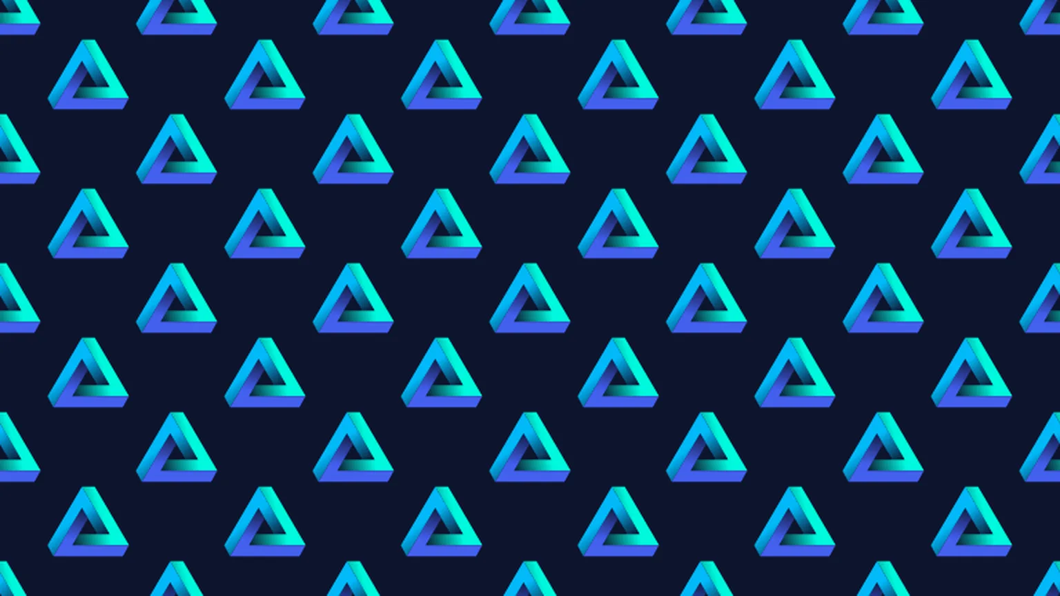 Brandbook Paradox : le motif de marque, triangles impossibles bleus sur fond nuit