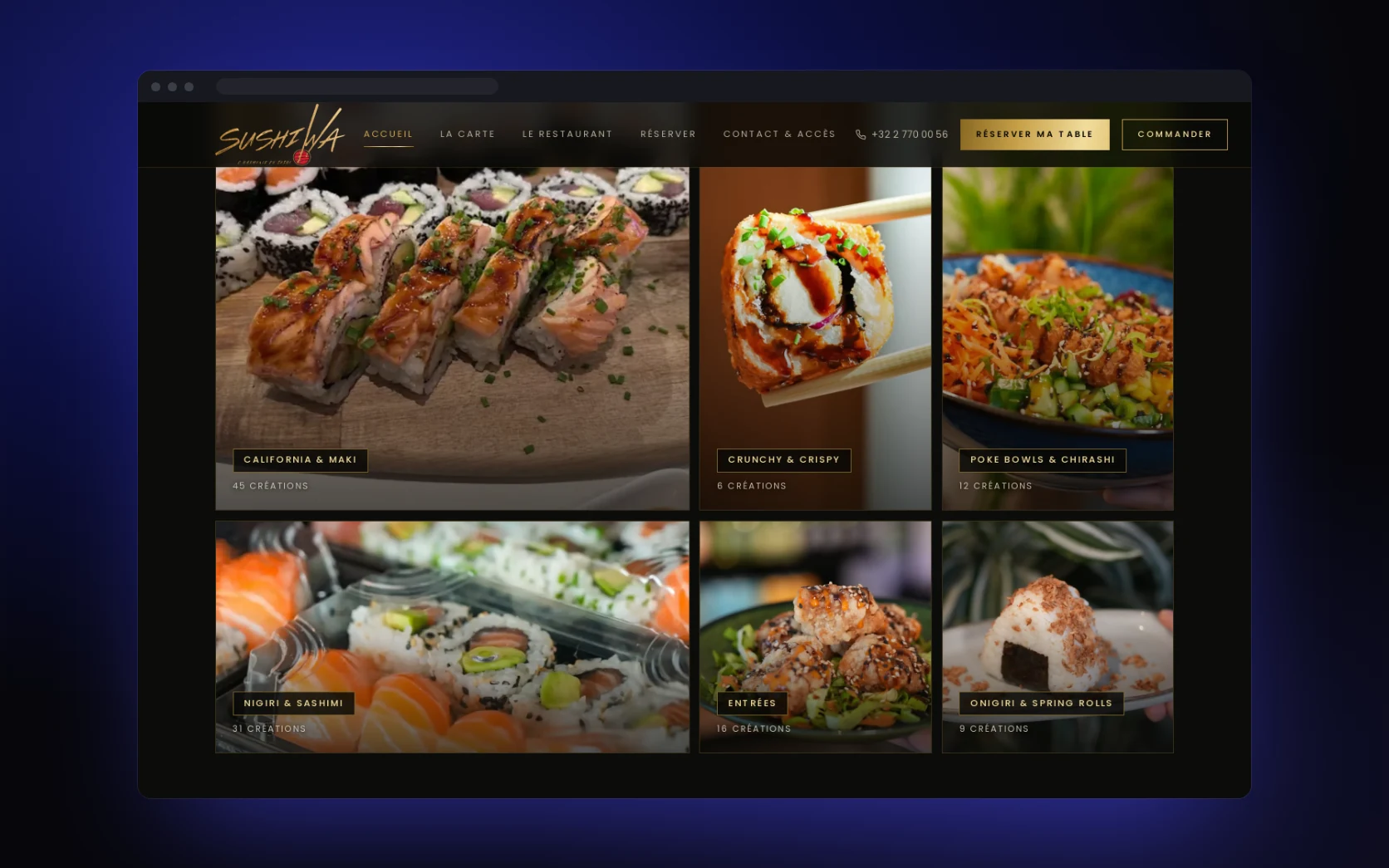 Site de Sushi Wa : aperçu de la carte en photos, par familles de sushis