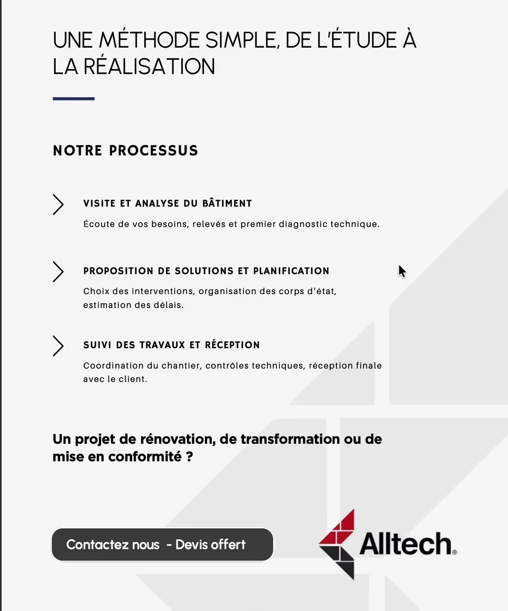 Plaquette Alltech : page « Une méthode simple, de l’étude à la réalisation » et l’appel à l’action
