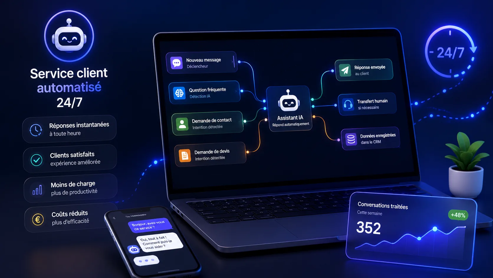 Visuel 3D : service client automatisé 24 h/24 avec un assistant IA